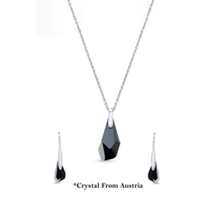 Elegant Black Teardrop Austrian Crystal 925 Sterling Silver Pendant Earrings Set