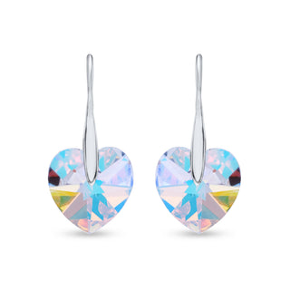 Nipura Certified 925 Sterling Silver multi-coloured heart-shaped Austrian Crystal Drop Dangle Fish Hook Earrings - Tarnish-Resistant & Skin-Friendly - Crystals from Austria