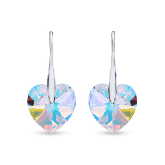 Multi-coloured heart-shaped Austrian Crystal 925 Sterling Silver Drop Dangle Fish Hook Earrings - Tarnish-Resistant & Skin-Friendly - Crystals from Austria