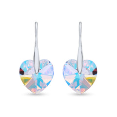 Multi-coloured heart-shaped Austrian Crystal 925 Sterling Silver Drop Dangle Fish Hook Earrings - Tarnish-Resistant & Skin-Friendly - Crystals from Austria