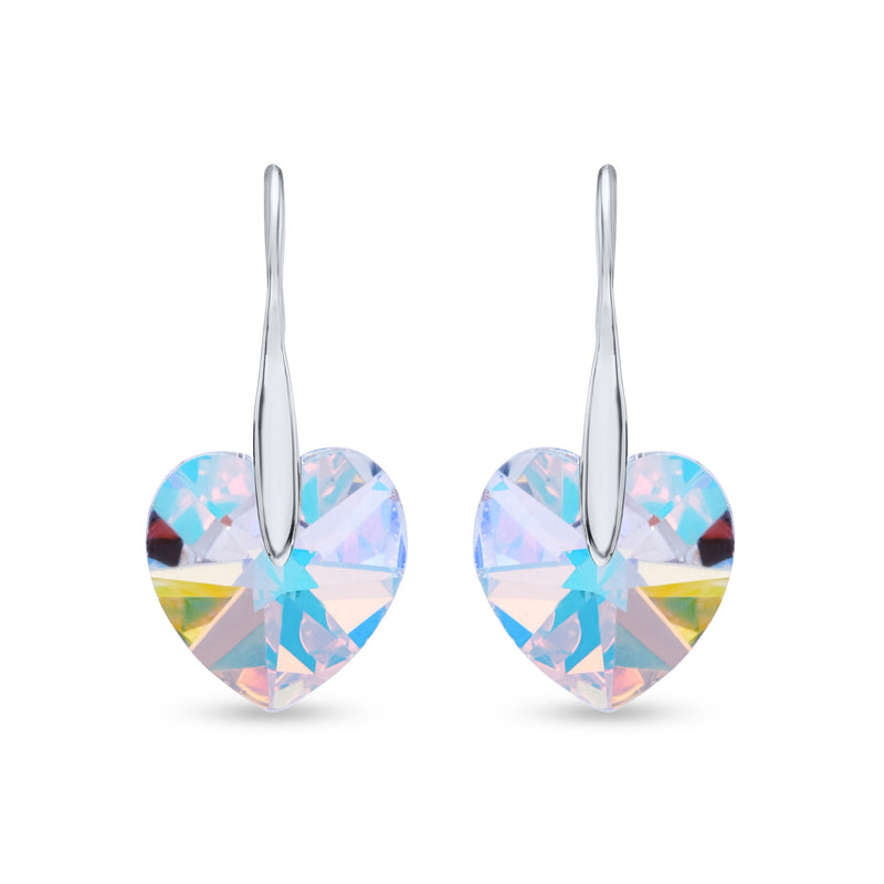 Nipura Certified 925 Sterling Silver multi-coloured heart-shaped Austrian Crystal Drop Dangle Fish Hook Earrings - Tarnish-Resistant & Skin-Friendly - Crystals from Austria