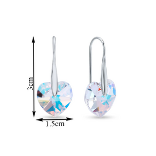 Nipura Certified 925 Sterling Silver multi-coloured heart-shaped Austrian Crystal Drop Dangle Fish Hook Earrings - Tarnish-Resistant & Skin-Friendly - Crystals from Austria