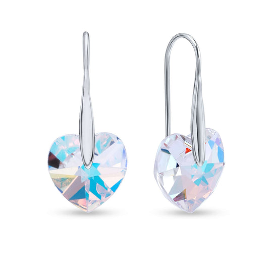 Multi-coloured heart-shaped Austrian Crystal 925 Sterling Silver Drop Dangle Fish Hook Earrings - Tarnish-Resistant & Skin-Friendly - Crystals from Austria