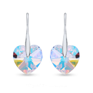 Nipura Certified 925 Sterling Silver multi-coloured heart-shaped Austrian Crystal Drop Dangle Fish Hook Earrings - Tarnish-Resistant & Skin-Friendly - Crystals from Austria