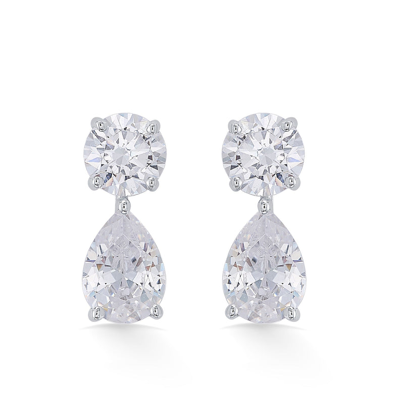 Nipura Sterling Silver Cubic Zircon Ear Hangings with Circular and drop Shaped Stones