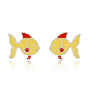 Nipura 925 Sterling Silver Yellow Fishy Charm Stud Earrings for Kids