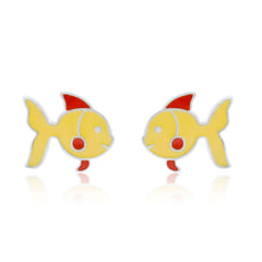 Yellow Fishy Charm 925 Sterling Silver Stud Earrings for Kids