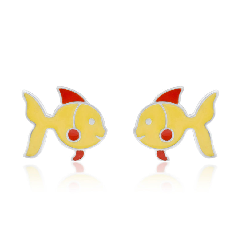 Nipura 925 Sterling Silver Yellow Fishy Charm Stud Earrings for Kids