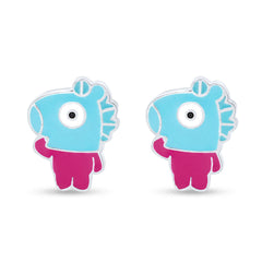 Quirky Fish Character 925 Sterling Silver Stud Earrings