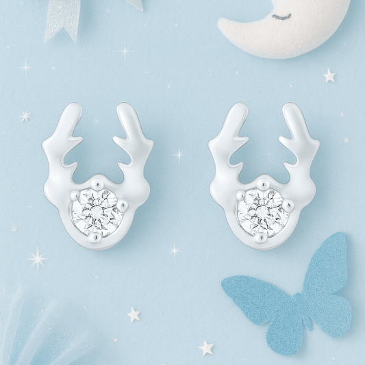 Little Reindeer Sparkle 925 Sterling Silver Stud Earrings for Kids