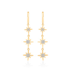 Nipura 925 Sterling Silver 3-Star CZ Stone Studded Hoop Earrings