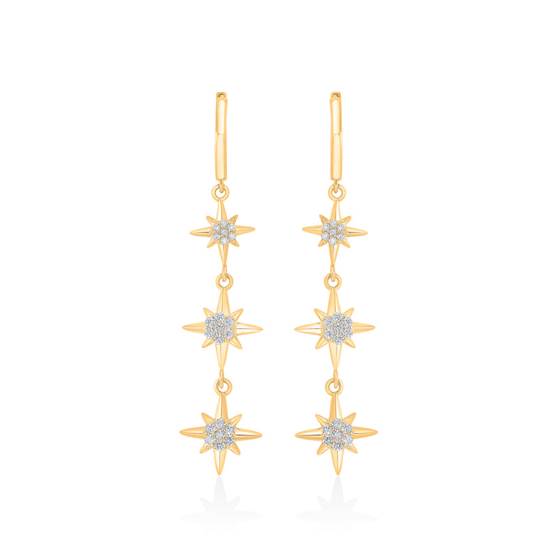 Nipura 925 Sterling Silver 3-Star CZ Stone Studded Hoop Earrings