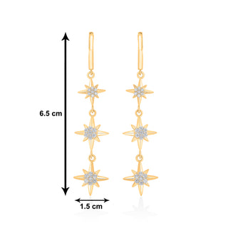 Nipura 925 Sterling Silver 3-Star CZ Stone Studded Hoop Earrings