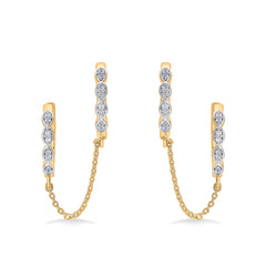 Nipura 925 Sterling Silver CZ Stone Studded Hoop Earrings with Chain Connector