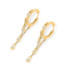 Step-by-Step CZ Stone Studded 925 Sterling Silver Chain Hoop Earrings