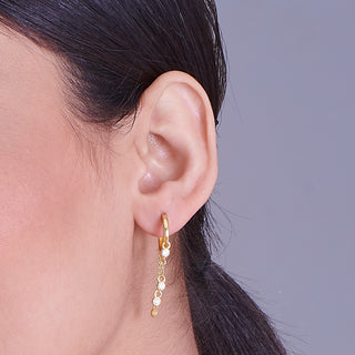 Nipura 925 Sterling Silver CZ Stone Studded Step-by-Step Chain Hoop Earrings