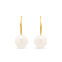 Classic Pearl Hoop Drop 925 Sterling Silver Earrings in Gold Tone