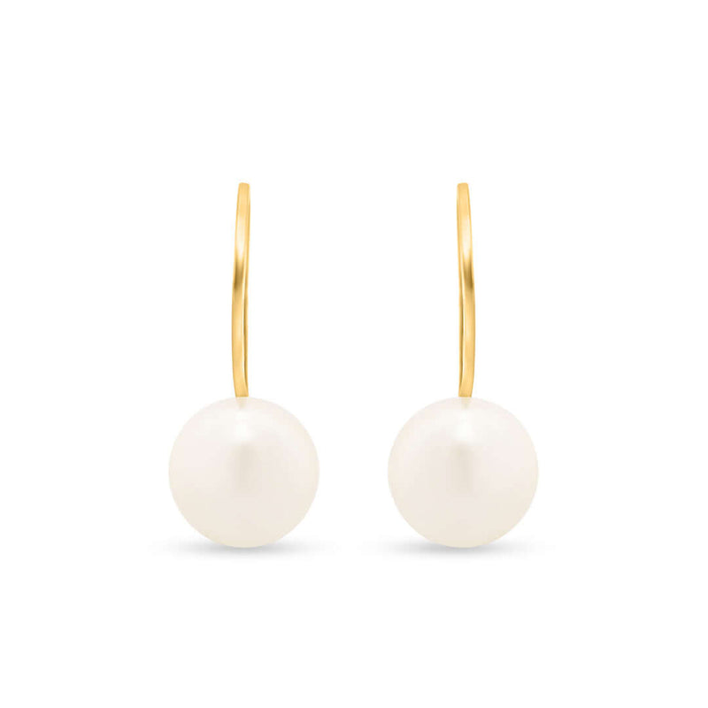 Nipura 925 sterling silver Classic Pearl Hoop Drop Earrings in Gold Tone