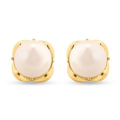 Golden Petal Pearl 925 Sterling Silver Earrings | Floral Silver Earrings for Women | Stylish Pearl Jewelry | Gift for Women & Girls