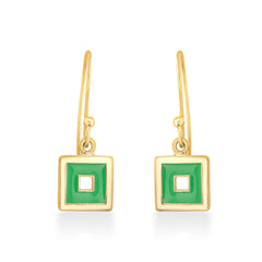 Green Squares 925 Sterling Silver Drop Earrings- Golden