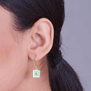 Nipura 925 Sterling Silver Green Squares Drop Earrings- Golden