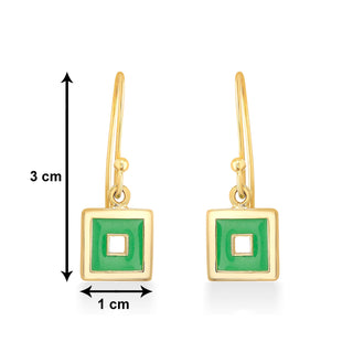 Nipura 925 Sterling Silver Green Squares Drop Earrings- Golden