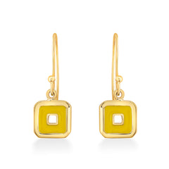 Yellow Squares 925 Sterling Silver Drop Earrings- Golden