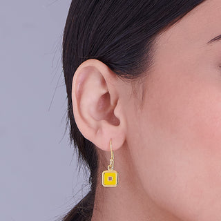 Nipura 925 Sterling Silver Yellow Squares Drop Earrings- Golden
