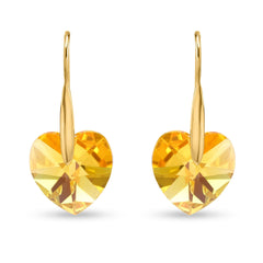 Elegant Golden Shadow Austrian Crystal Heart 925 Sterling Silver Drop Earrings – Lifetime Guaranteed, Skin-Friendly & Tarnish-Resistant - Crystals from Austria