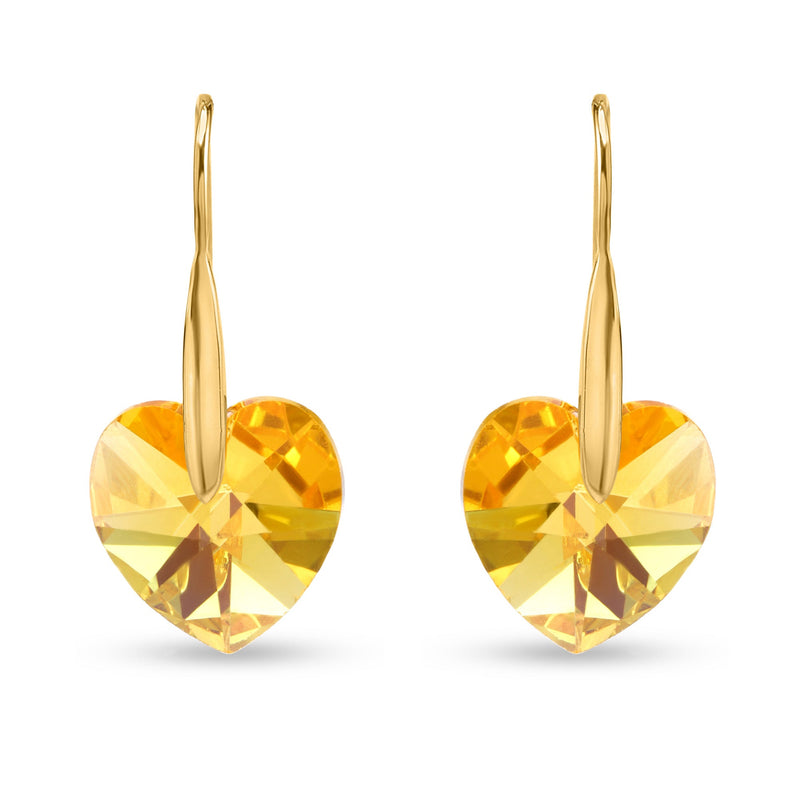 Nipura Certified 925 Sterling Silver Elegant Golden Shadow Austrian Crystal Heart Drop Earrings – Lifetime Guaranteed, Skin-Friendly & Tarnish-Resistant - Crystals from Austria