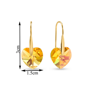 Nipura Certified 925 Sterling Silver Elegant Golden Shadow Austrian Crystal Heart Drop Earrings – Lifetime Guaranteed, Skin-Friendly & Tarnish-Resistant - Crystals from Austria