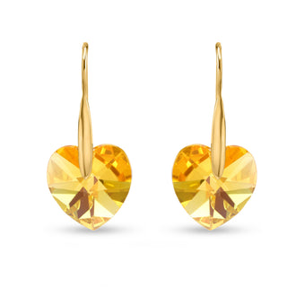 Nipura Certified 925 Sterling Silver Elegant Golden Shadow Austrian Crystal Heart Drop Earrings – Lifetime Guaranteed, Skin-Friendly & Tarnish-Resistant - Crystals from Austria