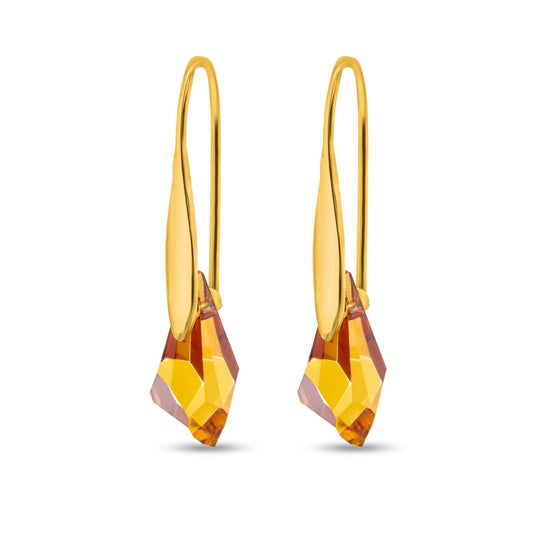 Citrine Austrian Crystal Drop Earrings – Gold Plated 925 Silver | Nipura