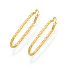 Golden Twisted Oval 925 Sterling Silver Hoop Earrings