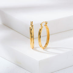 Golden Oval Hoop 925 Sterling Silver Earrings- Small