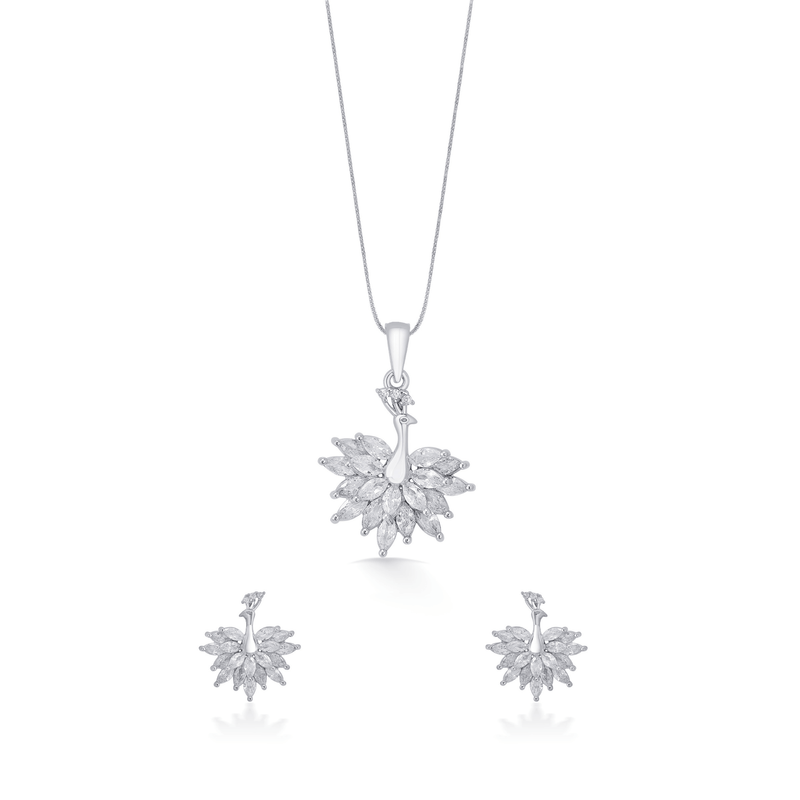 Grace of Peacock 925 Sterling Silver Pendant Set