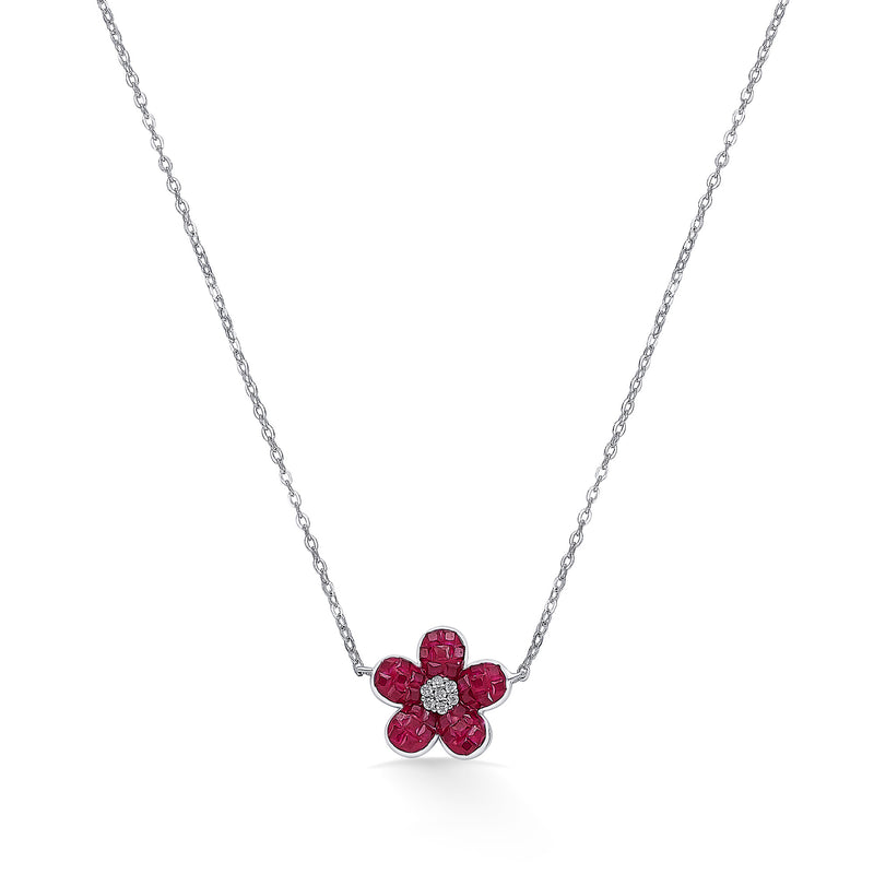 Nipura 925 Silver Pink Azalea Zircon Necklace| Sterling silver | Invisible set jewelry| 925 silver gemstone necklace for women |Fashionable modern jewelry(with chain)