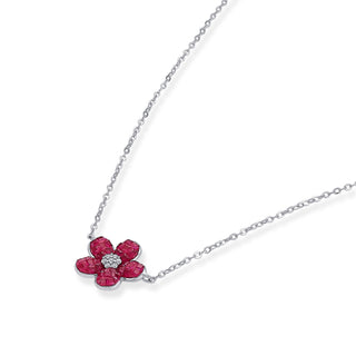 Nipura 925 Silver Pink Azalea Zircon Necklace| Sterling silver | Invisible set jewelry| 925 silver gemstone necklace for women |Fashionable modern jewelry(with chain)