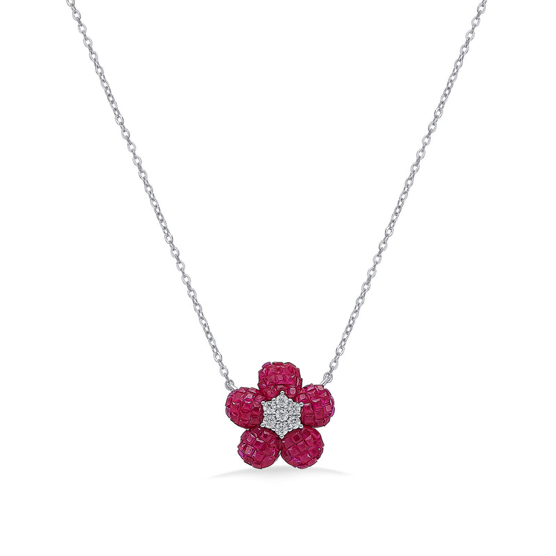 Nipura 925 Silver Pink Freesia Zircon Necklace| Sterling silver | Invisible set jewelry| 925 silver gemstone necklace for women |Fashionable modern jewelry(with chain)
