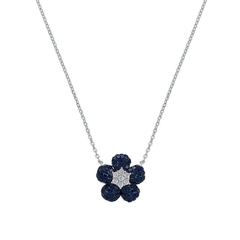 Nipura 925 Silver Blue Freesia Zircon Necklace| Sterling silver | Invisible set jewelry| 925 silver gemstone necklace for women |Fashionable modern jewelry(with chain)