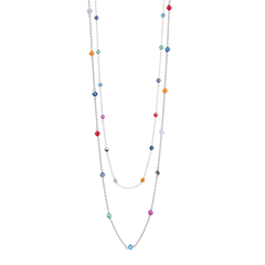 Multicolor Austrian Crystal Beaded Layered 925 Sterling Silver Necklace