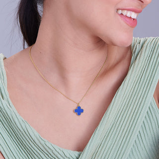 Nipura 925 Sterling Silver Blue Clover Necklace- Golden(with chain)