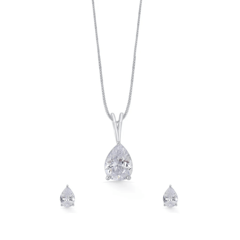 Nipura 925 Sterling Silver Pear Zircon Classic Pendant Earring Set
