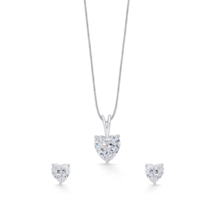 Nipura 925 Sterling Silver Zircon Heart Classic Pendant Earrings Set