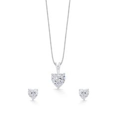 Zircon Heart Classic 925 Sterling Silver Pendant Earrings Set
