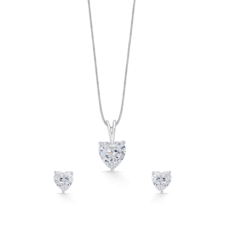 Nipura 925 Sterling Silver Zircon Heart Classic Pendant Earrings Set