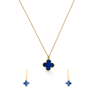 Nipura 925 Sterling Silver Blue Clover Drop - Golden Necklace and Earrings Set