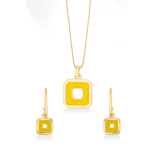 Nipura 925 Sterling Silver Yellow Squares- Golden Necklace and Earrings Set