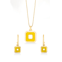 Yellow Squares- Golden 925 Sterling Silver Necklace and Earrings Set