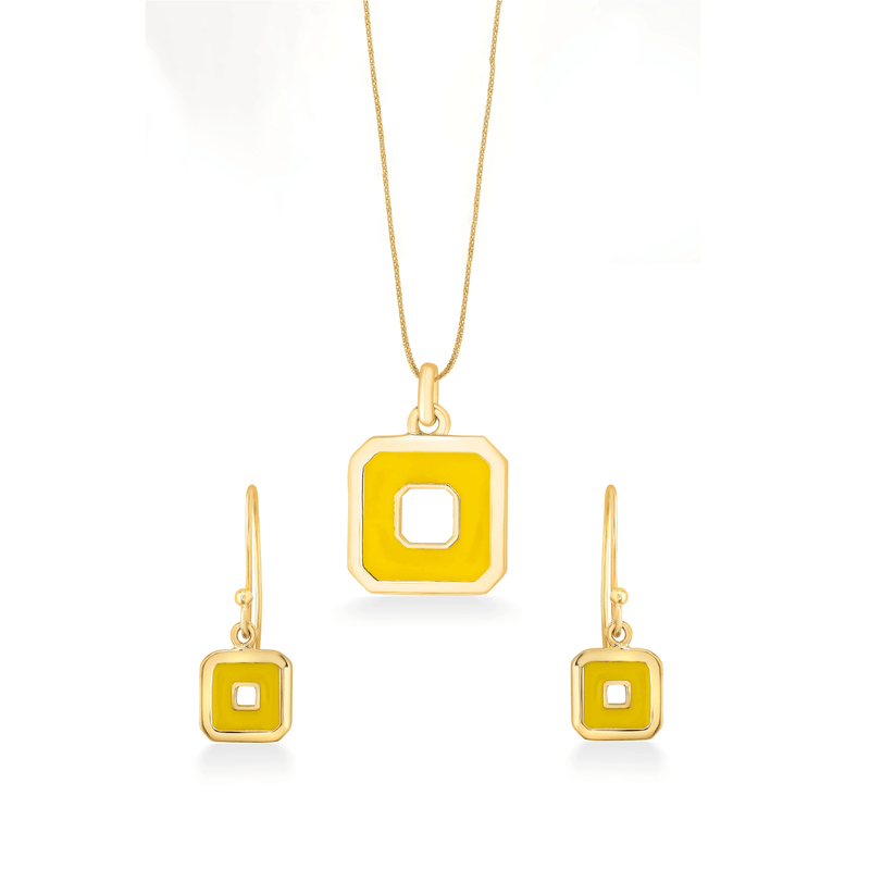 Nipura 925 Sterling Silver Yellow Squares- Golden Necklace and Earrings Set
